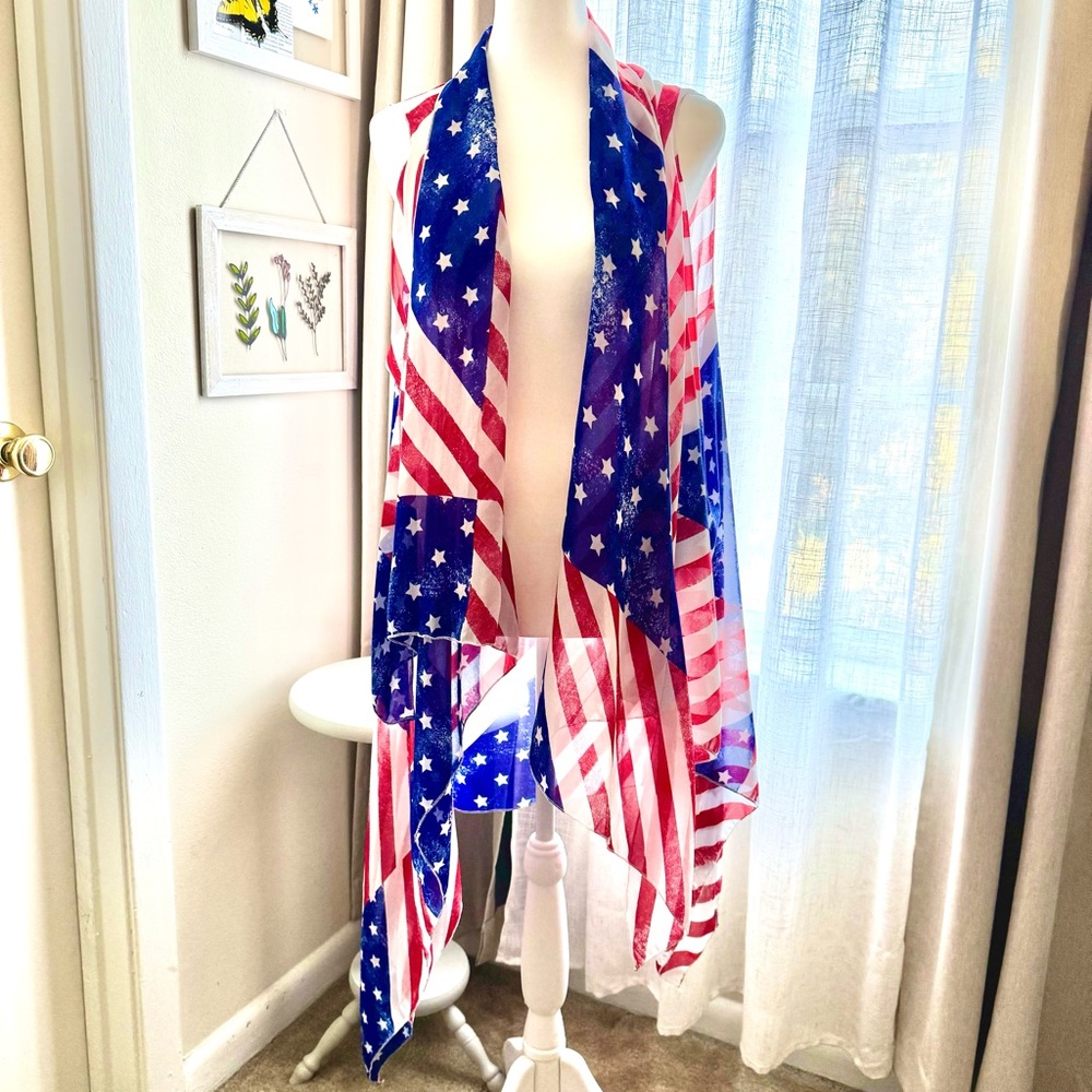 Patriotic Red, White and Blue American Flag Sleeveless Duster One Size